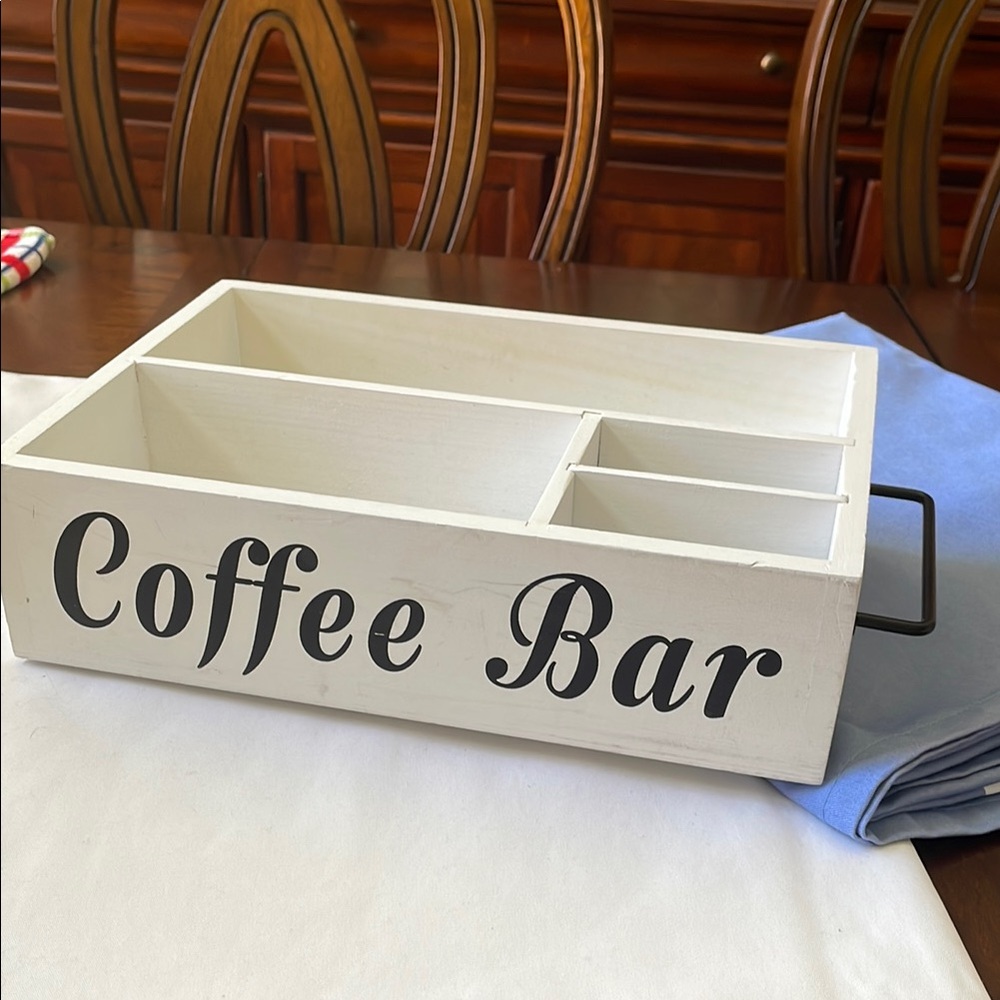 Coffee Bar station organization countertop divided box caddy holder white